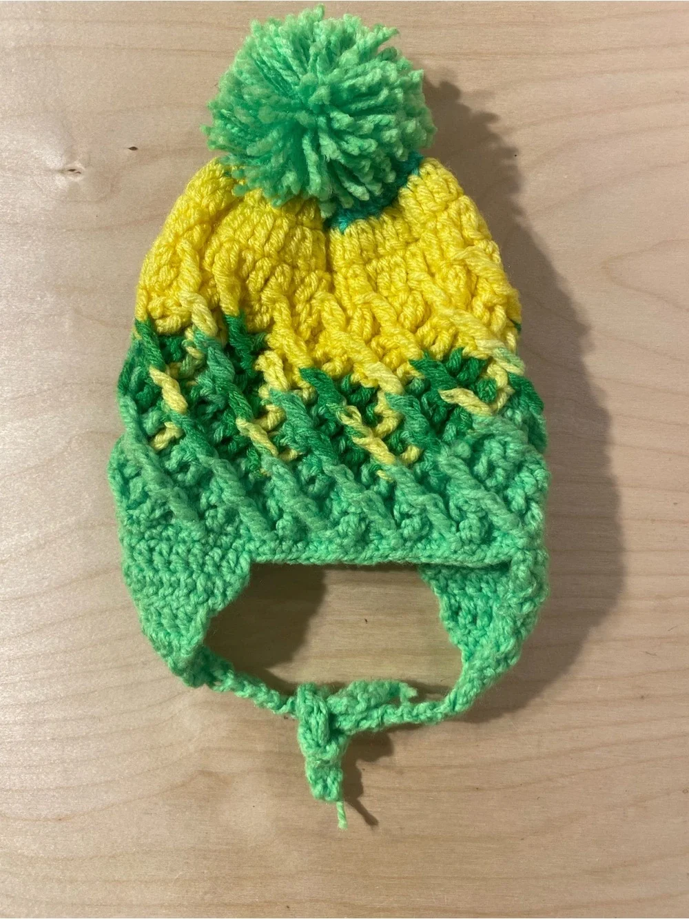 Handmade Kids Earflap Beanie Hat in Yellow and Green (RK)